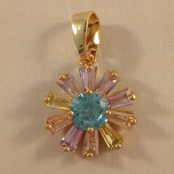 Kristy's Jewels Jewelry - 18K Yellow Gold Filled Sunflower Sea Blue Diamond Zircon Necklace Pendant Gift